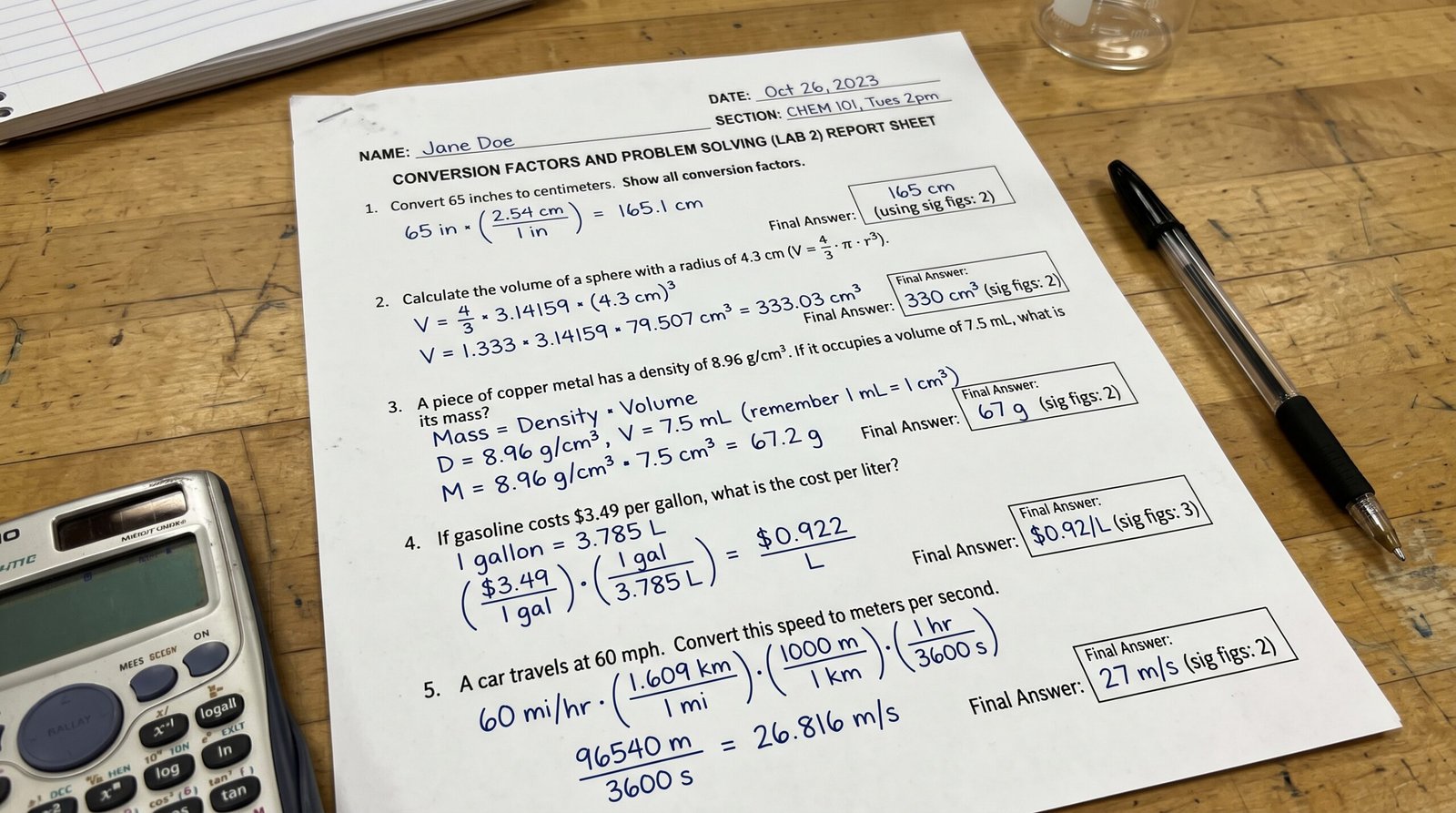 conversion factors and problem solving lab 2 report sheet answers